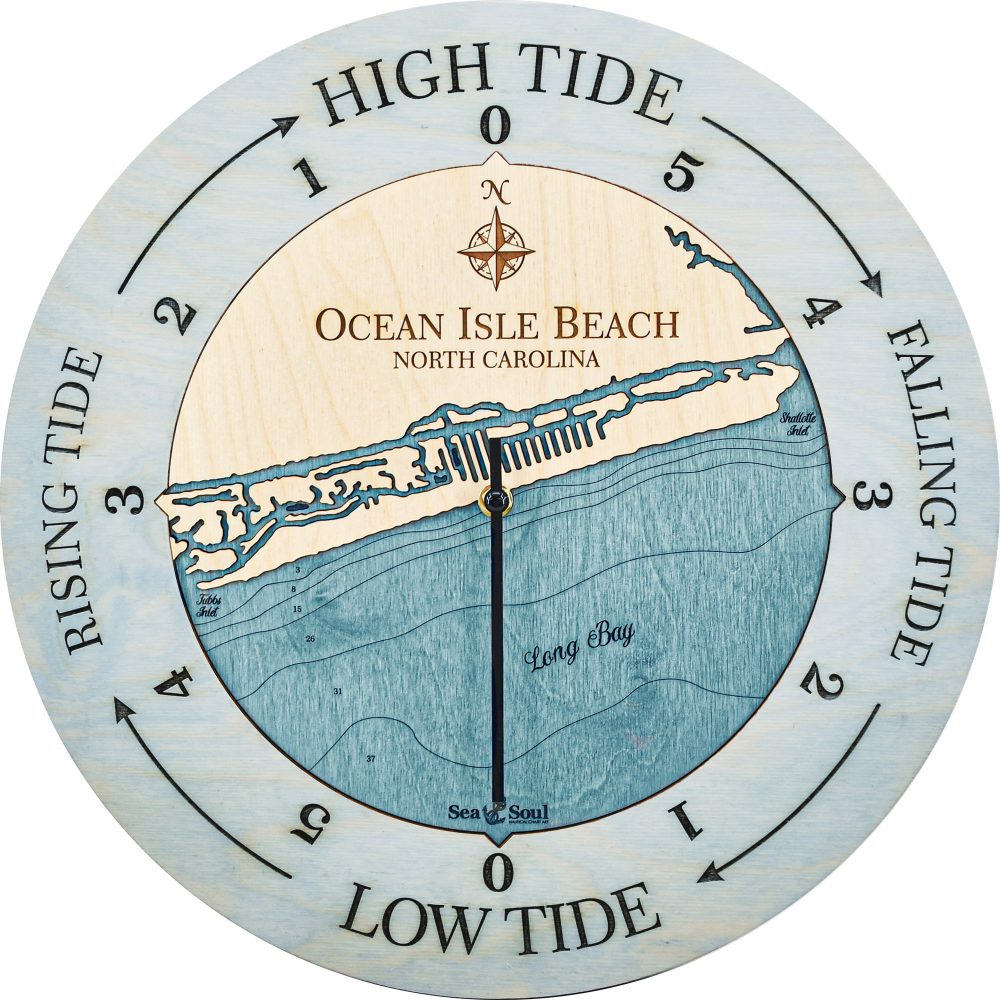 Ocean Isle Beach Tide Clock Bleach Blue Accent with Blue Green Water Product Shot