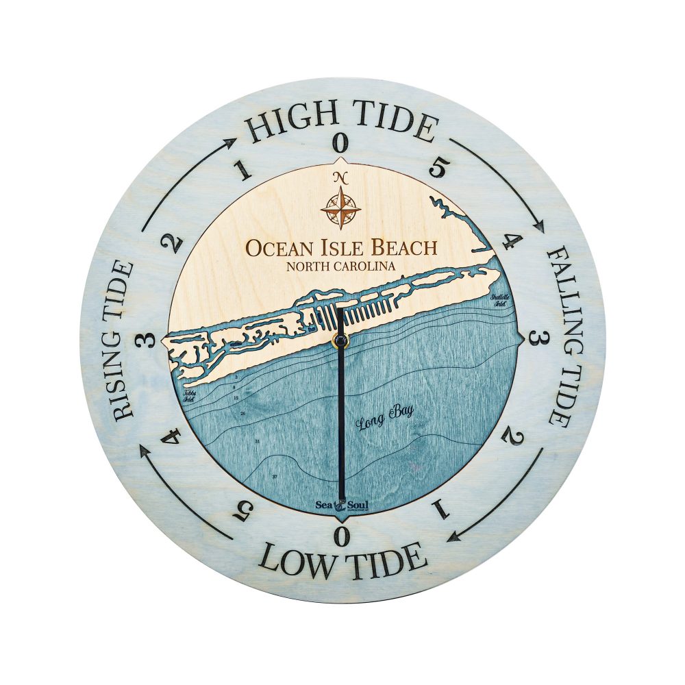 Ocean Isle Beach Tide Clock Bleach Blue Accent with Blue Green Water