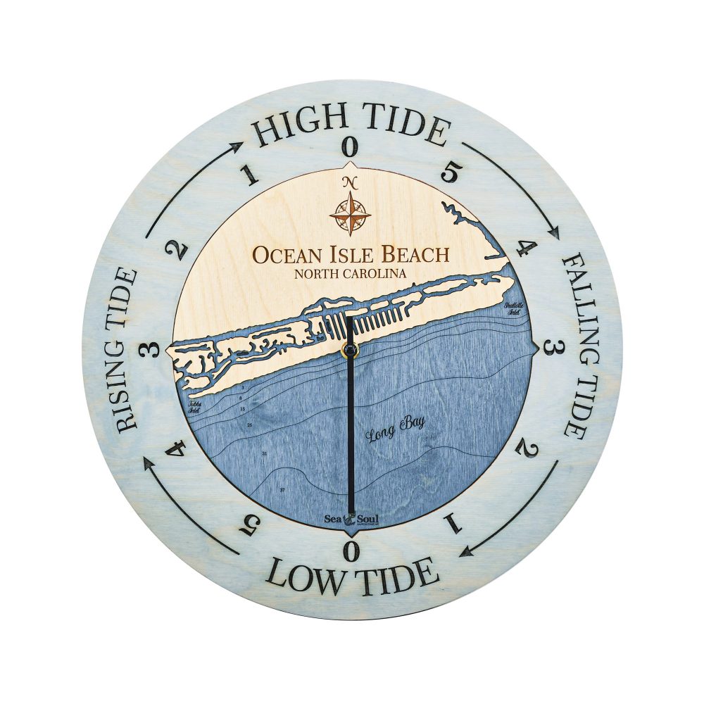 Ocean Isle Beach Tide Clock Bleach Blue Accent with Deep Blue Water
