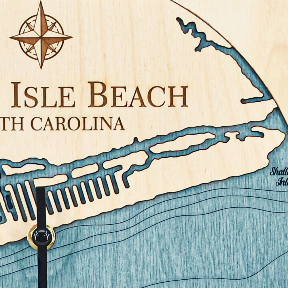 Ocean Isle Beach Tide Clock Birch Accent with Blue Green Water Detail Shot 2