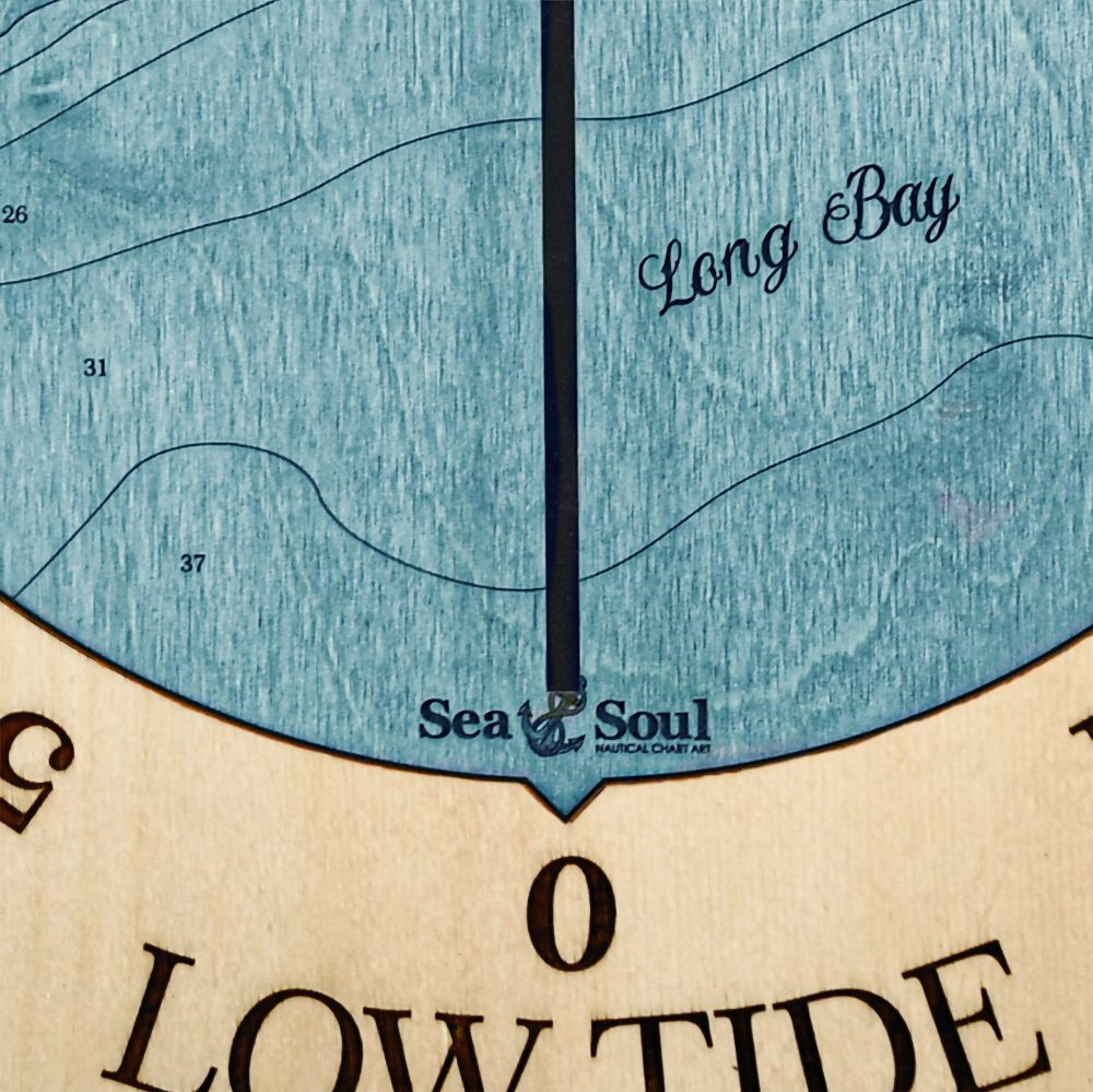 Ocean Isle Beach Tide Clock Birch Accent with Blue Green Water Detail Shot 3