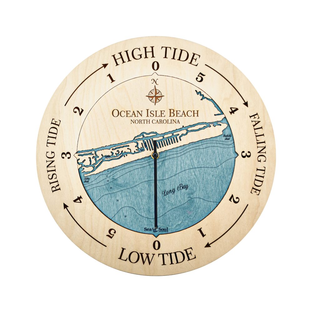 Ocean Isle Beach Tide Clock Birch Accent with Blue Green Water