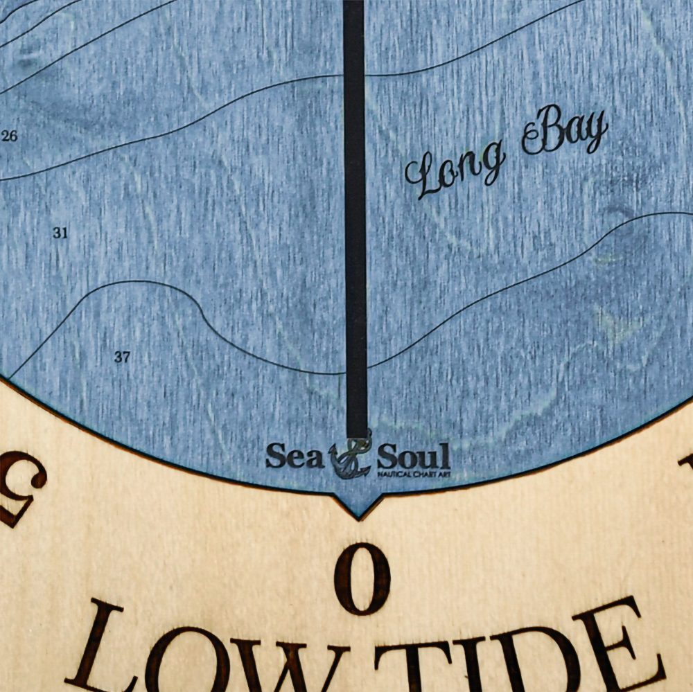 Ocean Isle Beach Tide Clock Birch Accent with Deep Blue Water Detail Shot 3