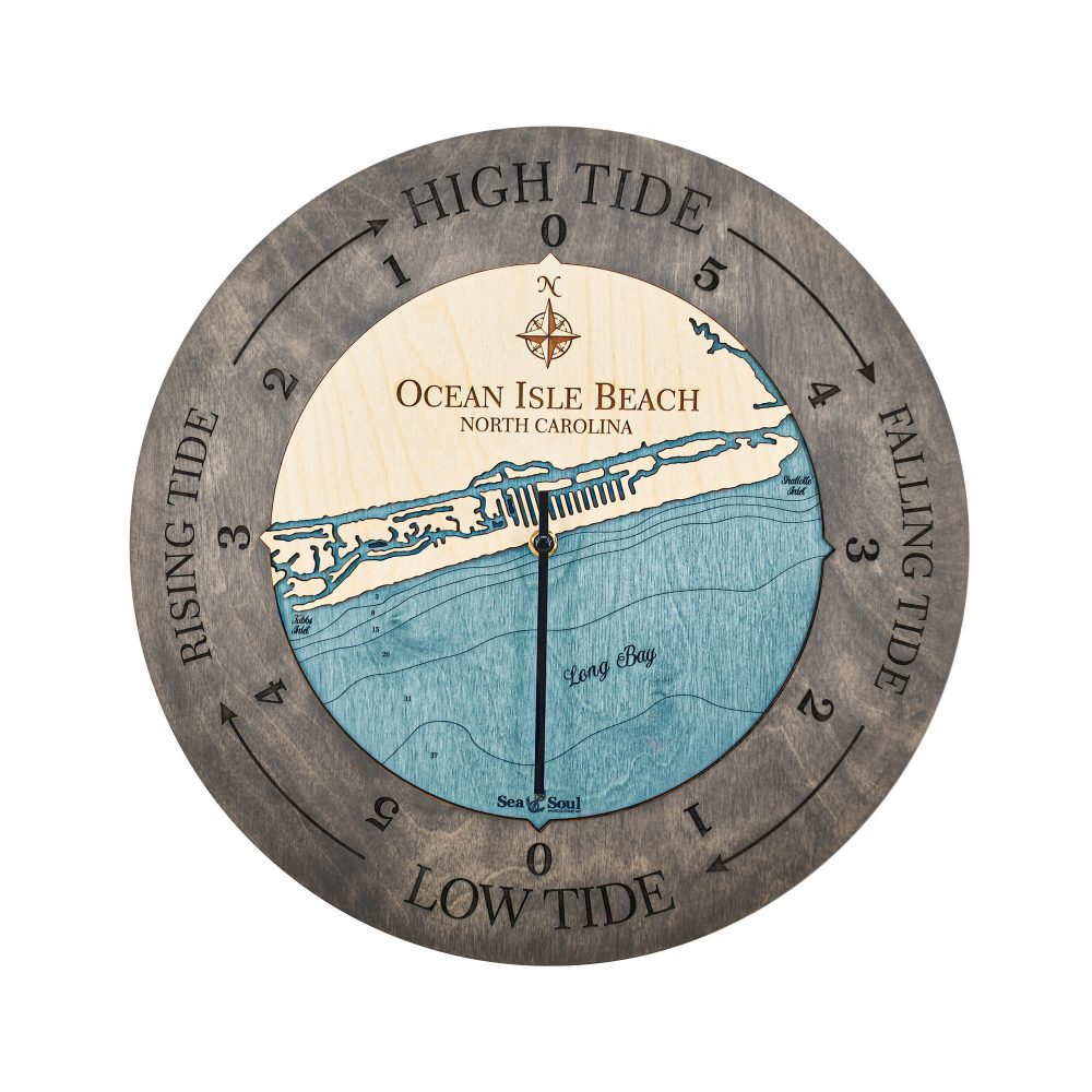 Ocean Isle Beach Tide Clock Driftwood Accent with Blue Green Water