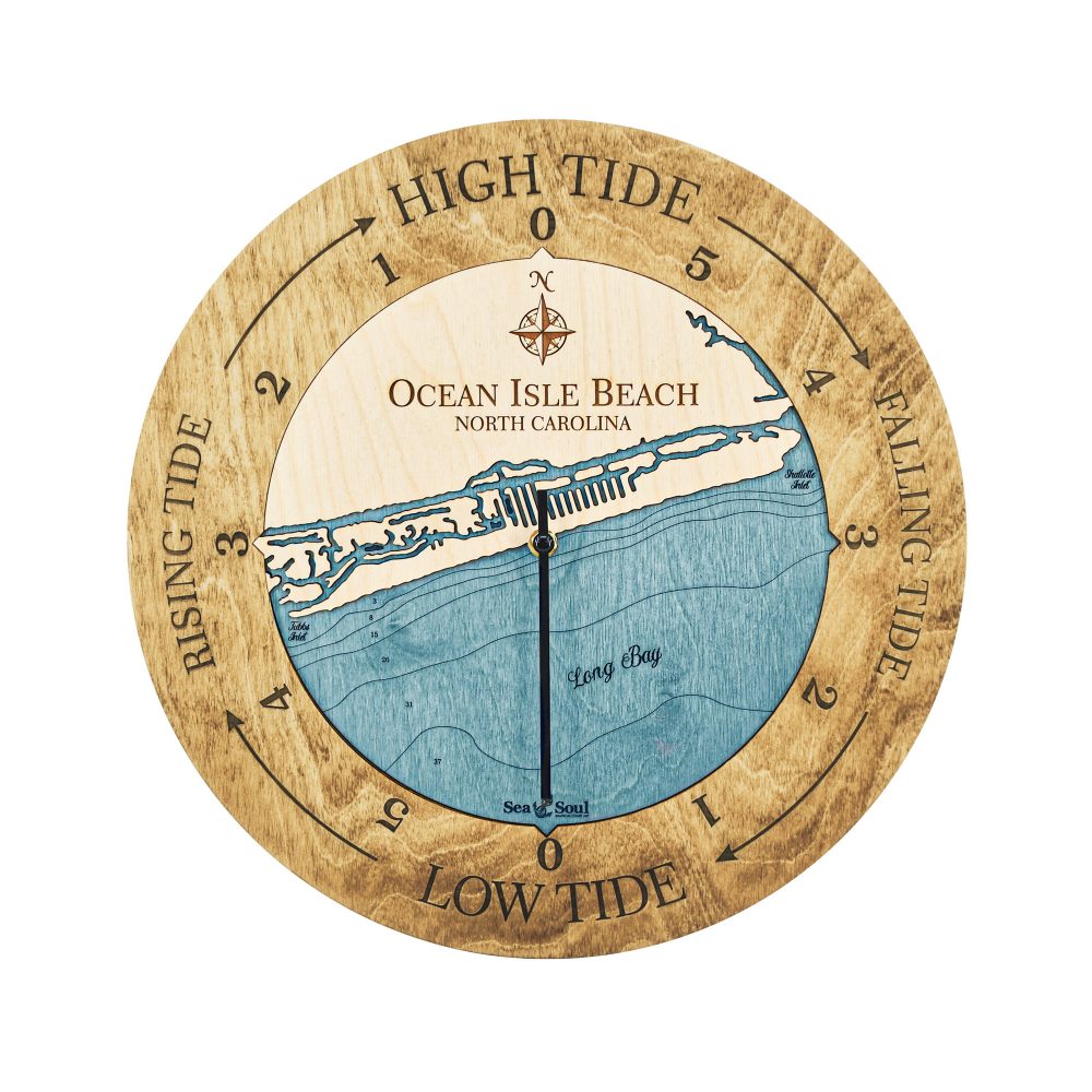 Ocean Isle Beach Tide Clock Honey Accent with Blue Green Water