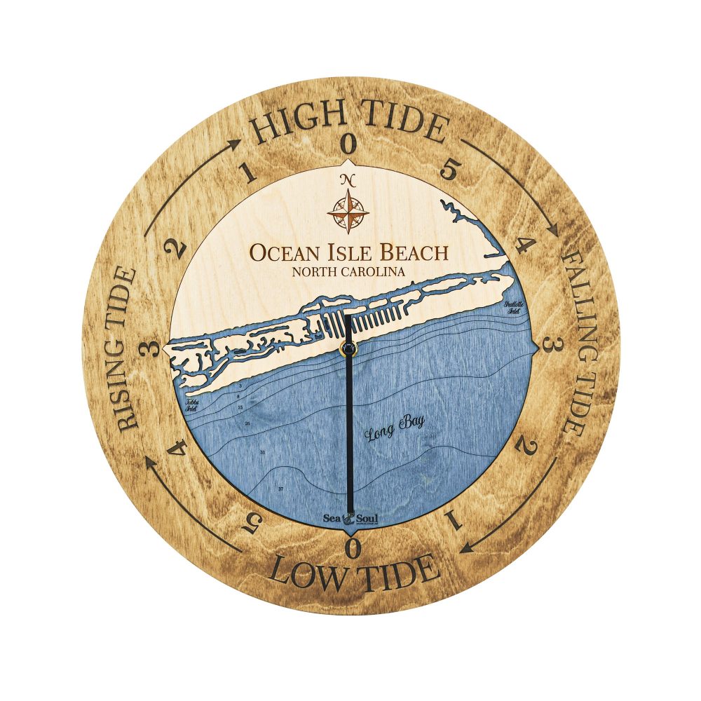 Ocean Isle Beach Tide Clock Honey Accent with Deep Blue Water