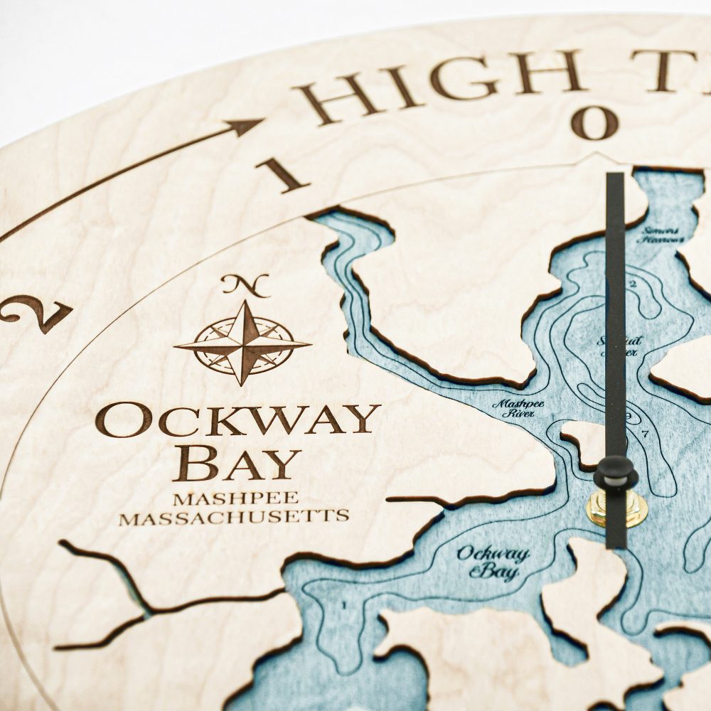 Ockway Bay Tide Clock Birch Accent with Blue Green Water Detail Shot 1