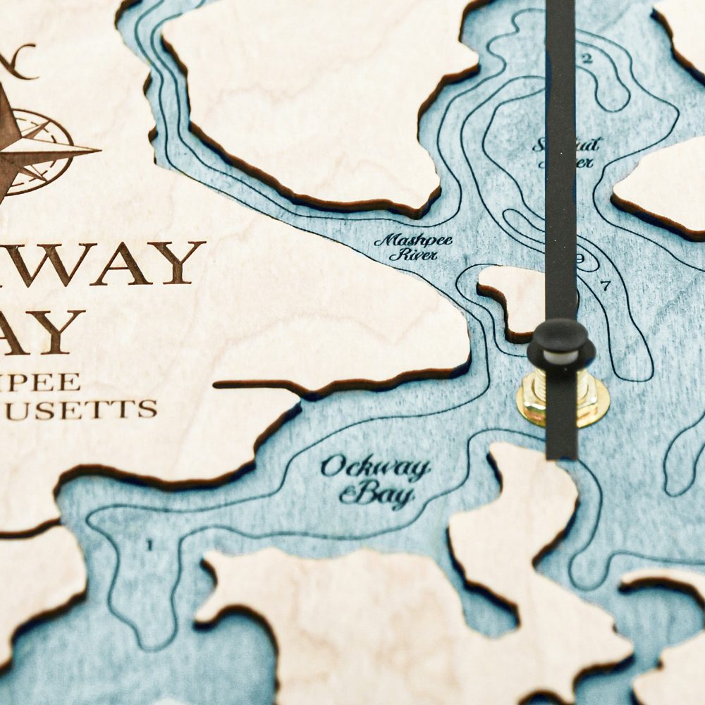 Ockway Bay Tide Clock Birch Accent with Blue Green Water Detail Shot 4