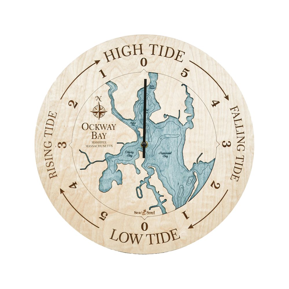 Ockway Bay Tide Clock Birch Accent with Blue Green Water