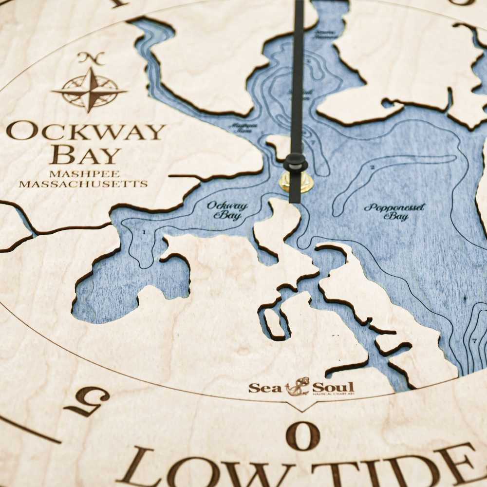 Ockway Bay Tide Clock Birch Accent with Deep Blue Water Detail Shot 3