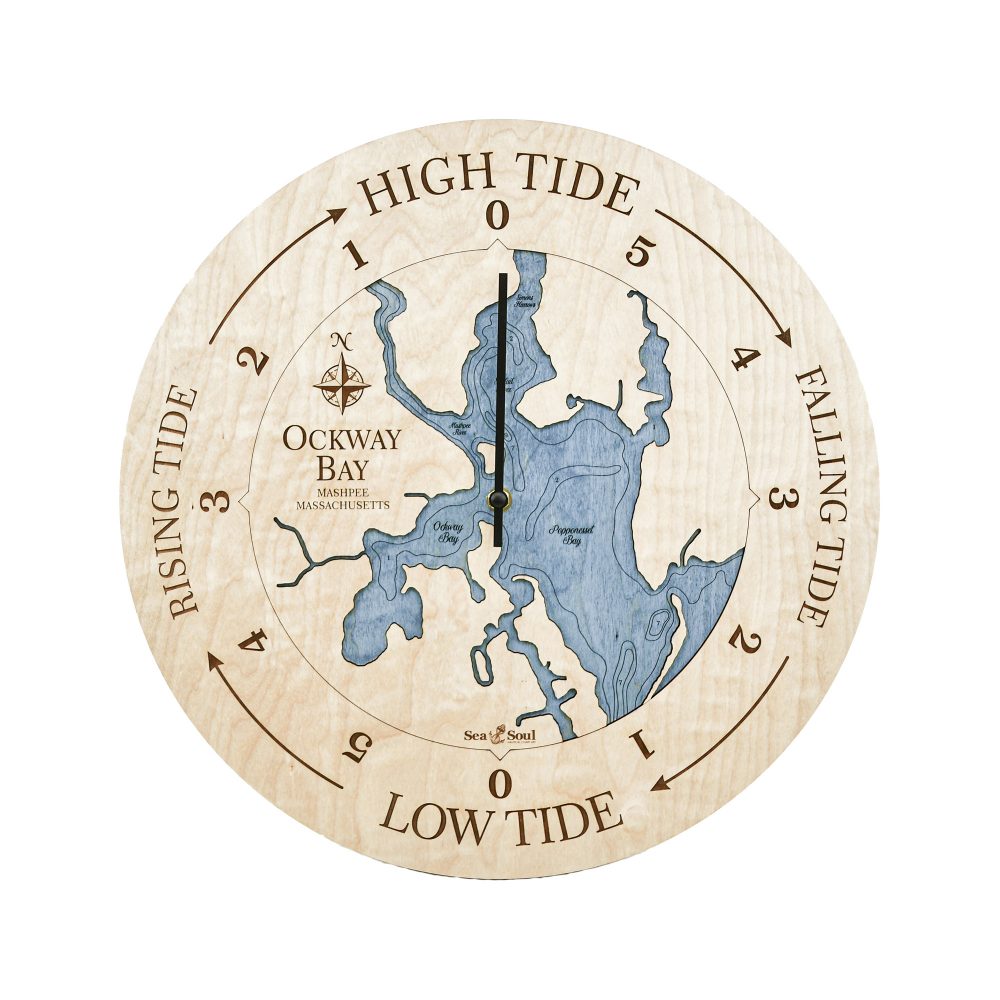 Ockway Bay Tide Clock Birch Accent with Deep Blue Water