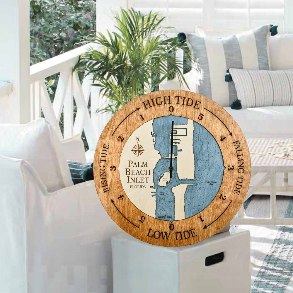 Palm Beach Inlet Tide Clock Americana Accent with Deep Blue Water on End Table