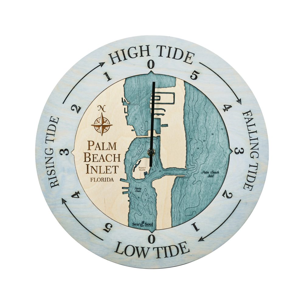 Palm Beach Inlet Tide Clock Bleach Blue Accent with Blue Green Water