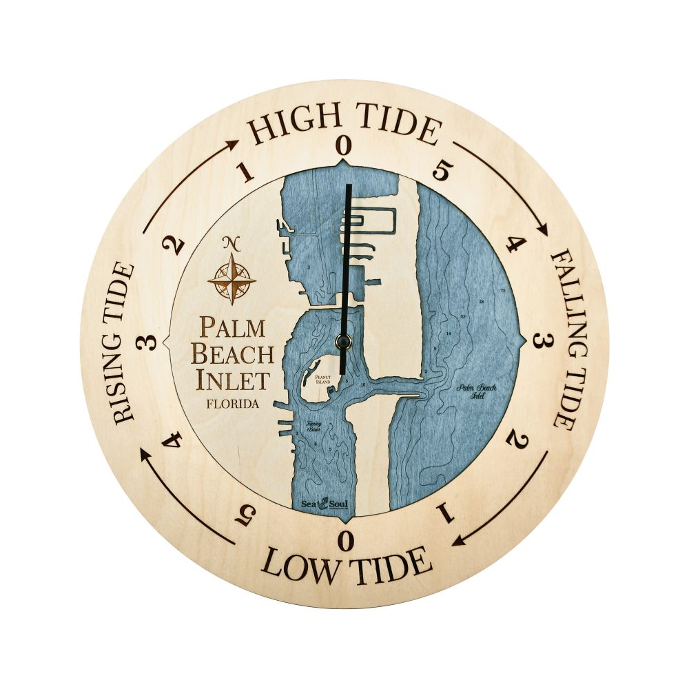 Palm Beach Inlet Tide Clock Birch Accent with Deep Blue Water