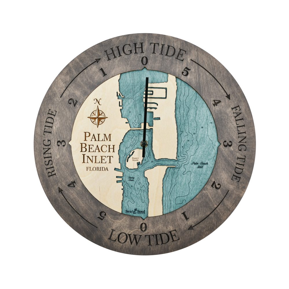 Palm Beach Inlet Tide Clock Driftwood Accent with Blue Green Water