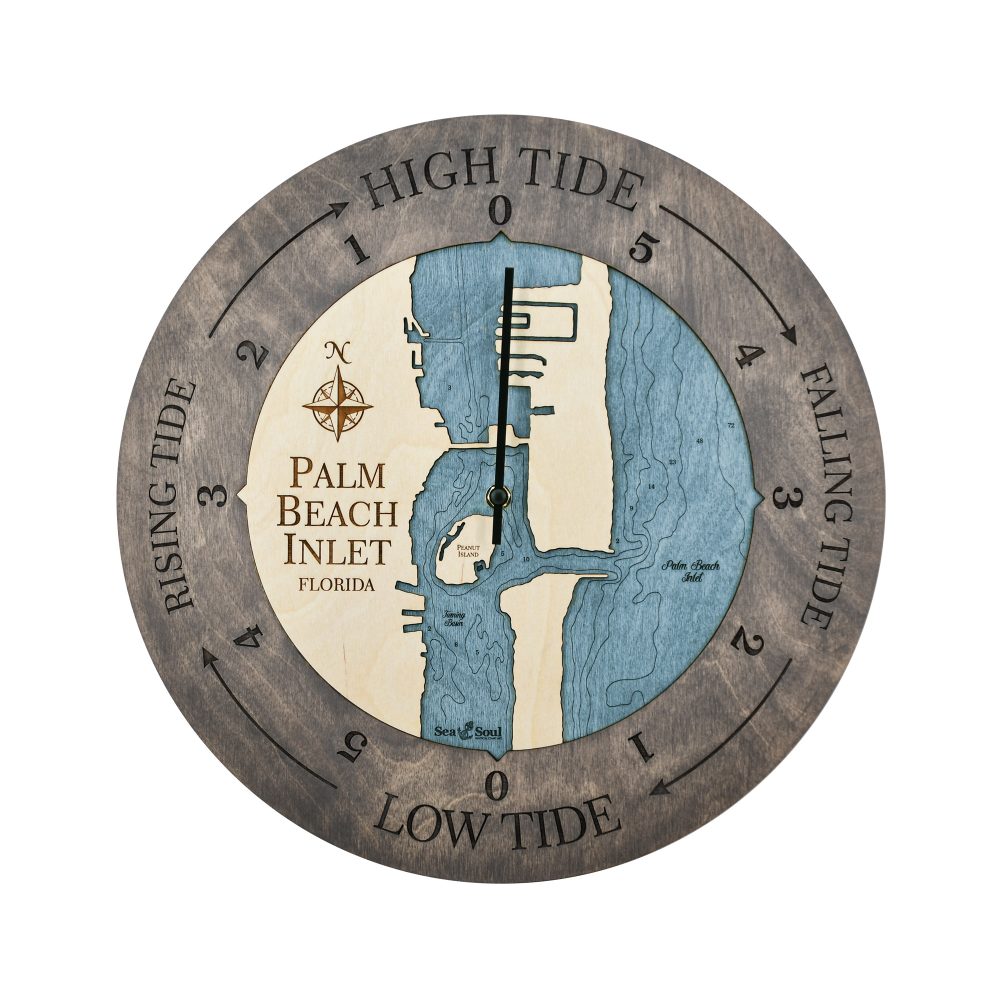 Palm Beach Inlet Tide Clock Driftwood Accent with Deep Blue Water
