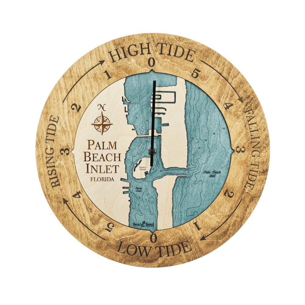 Palm Beach Inlet Tide Clock Honey Accent with Blue Green Water