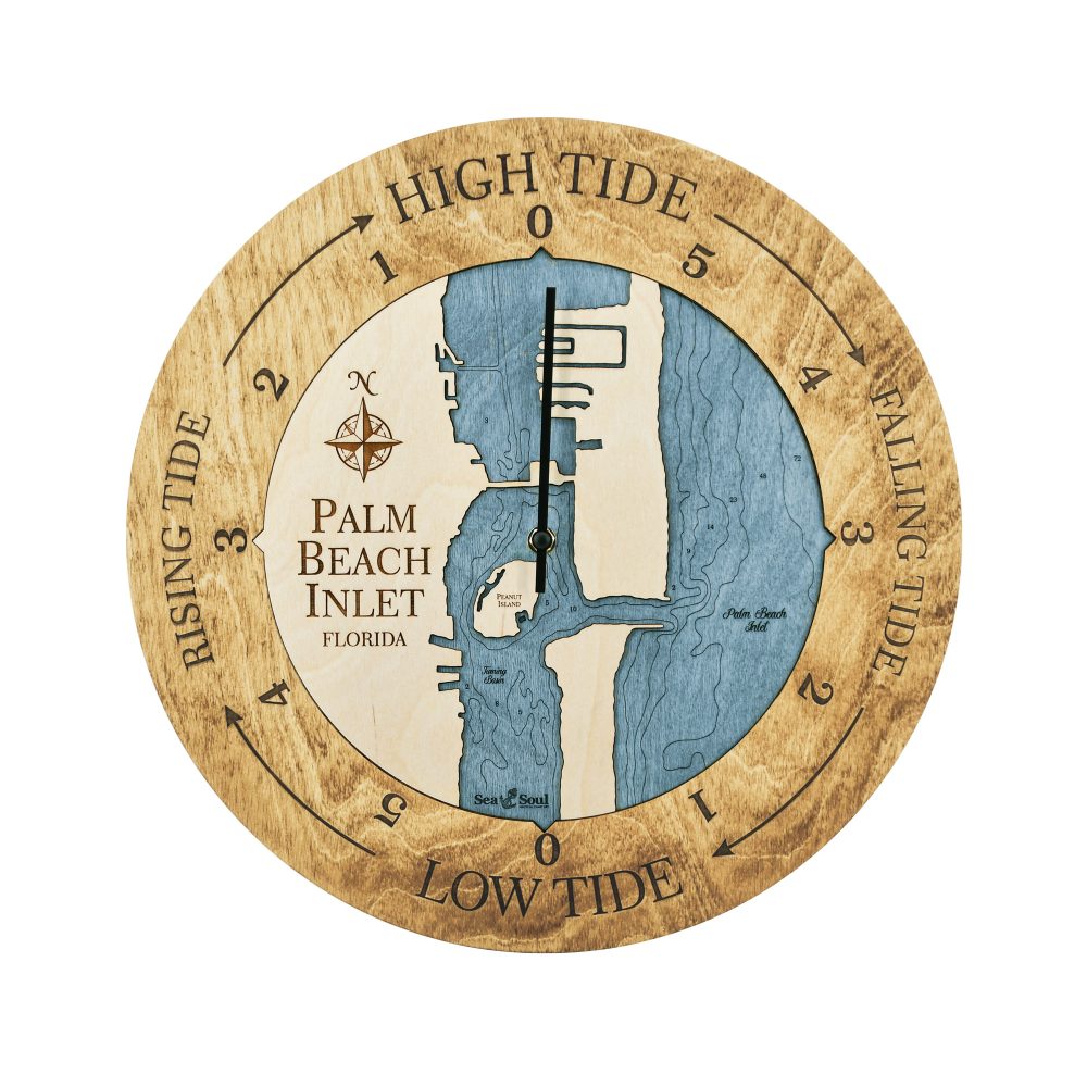 Palm Beach Inlet Tide Clock Honey Accent with Deep Blue Water