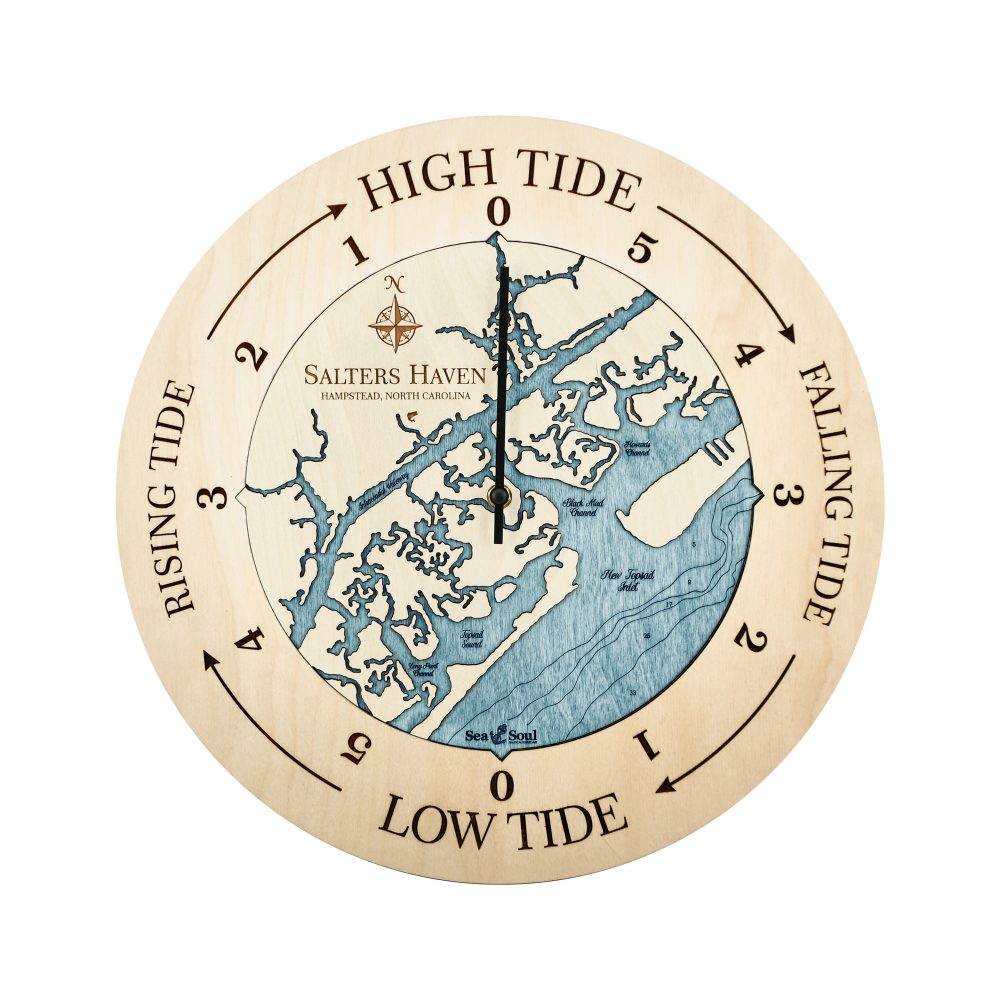 Salters Haven Tide Clock Birch Accent with Blue Green Water