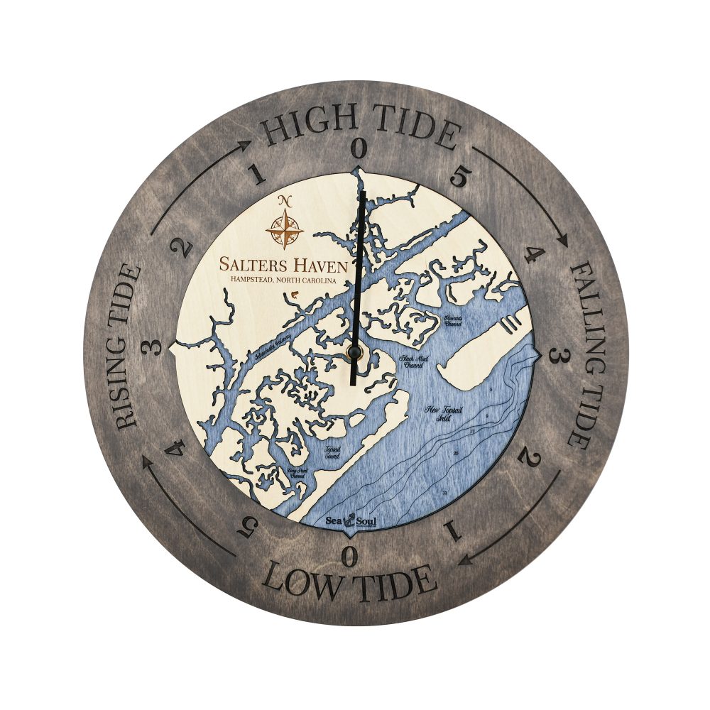 Salters Haven Tide Clock Driftwood Accent with Deep Blue Water