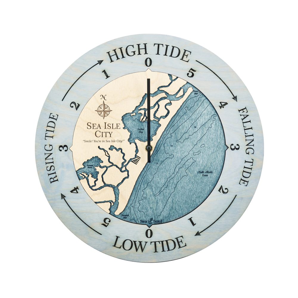 Sea Isle City Tide Clock Bleach Blue Accent with Blue Green Water