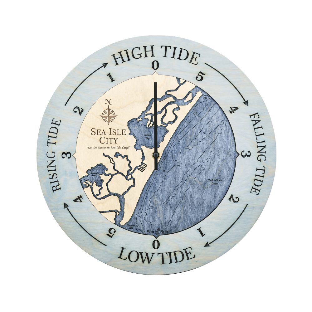 Sea Isle City Tide Clock Bleach Blue Accent with Deep Blue Water