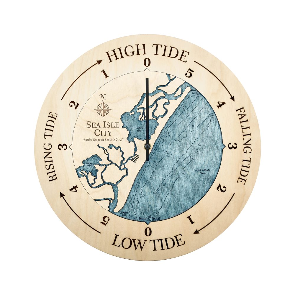 Sea Isle City Tide Clock Birch Accent with Blue Green Water