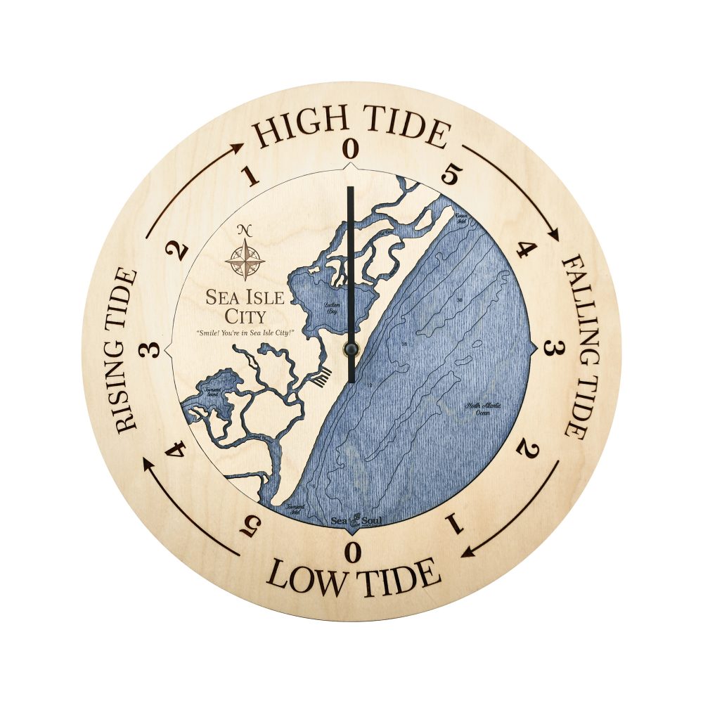 Sea Isle City Tide Clock Birch Accent with Deep Blue Water