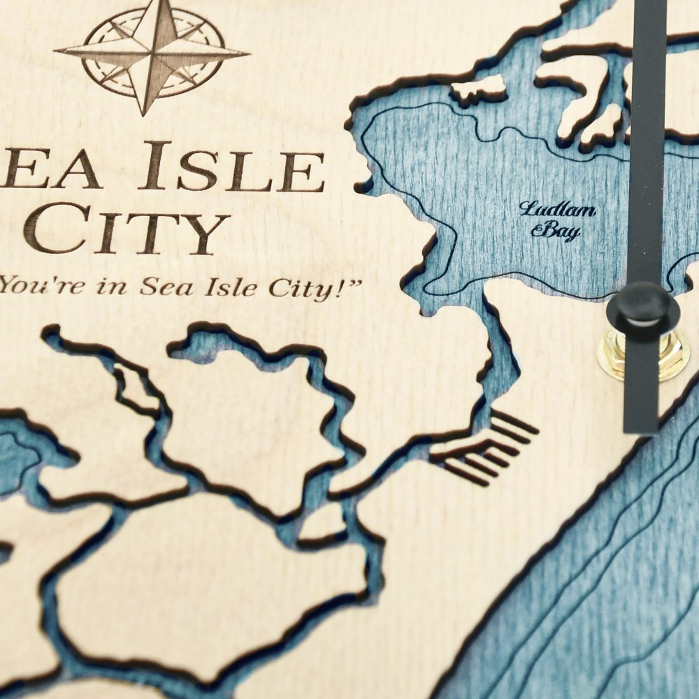 Sea Isle City Tide Clock Birch Accent with Blue Green Water Detail Shot 4