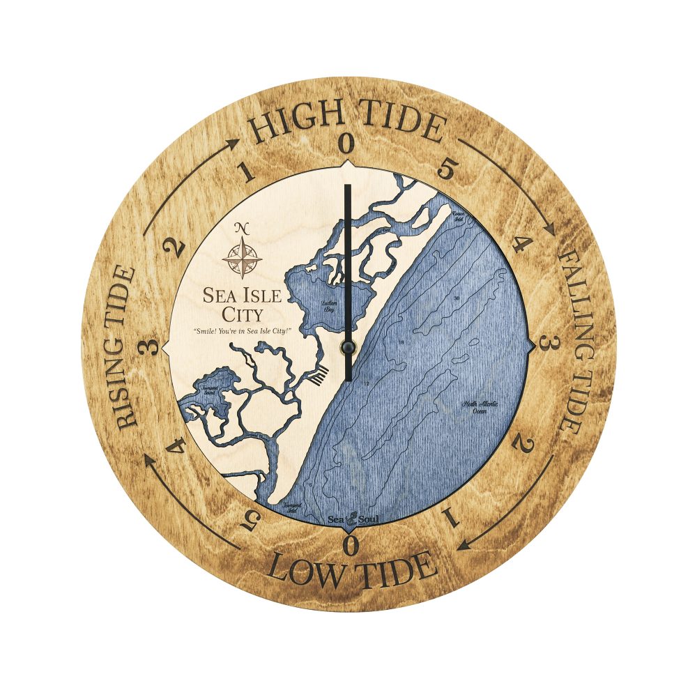 Sea Isle City Tide Clock Honey Accent with Deep Blue Water