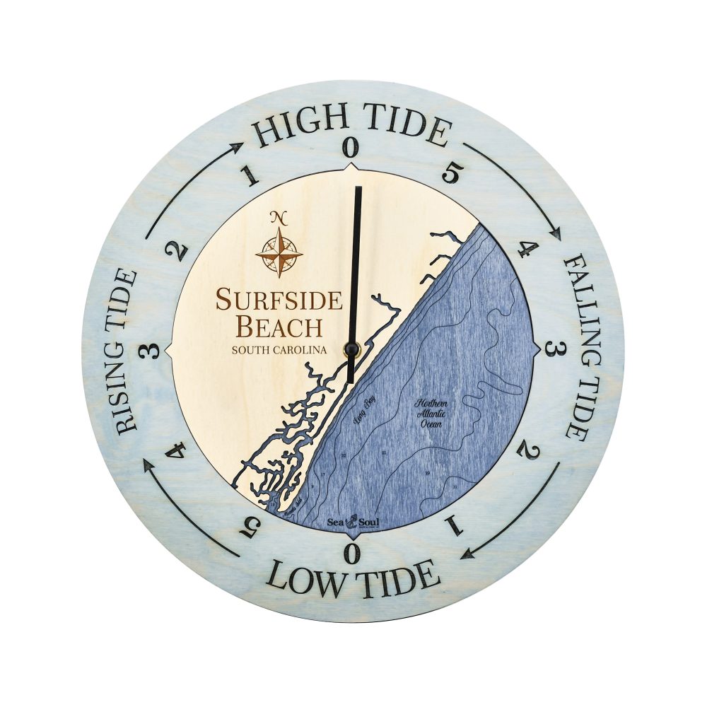 Surfside Beach Tide Clock Bleach Blue Accent with Deep Blue Water