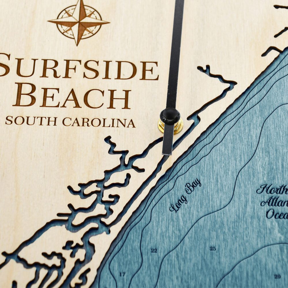 Surfside Beach Tide Clock Birch Accent with Blue Green Water Detail Shot 4