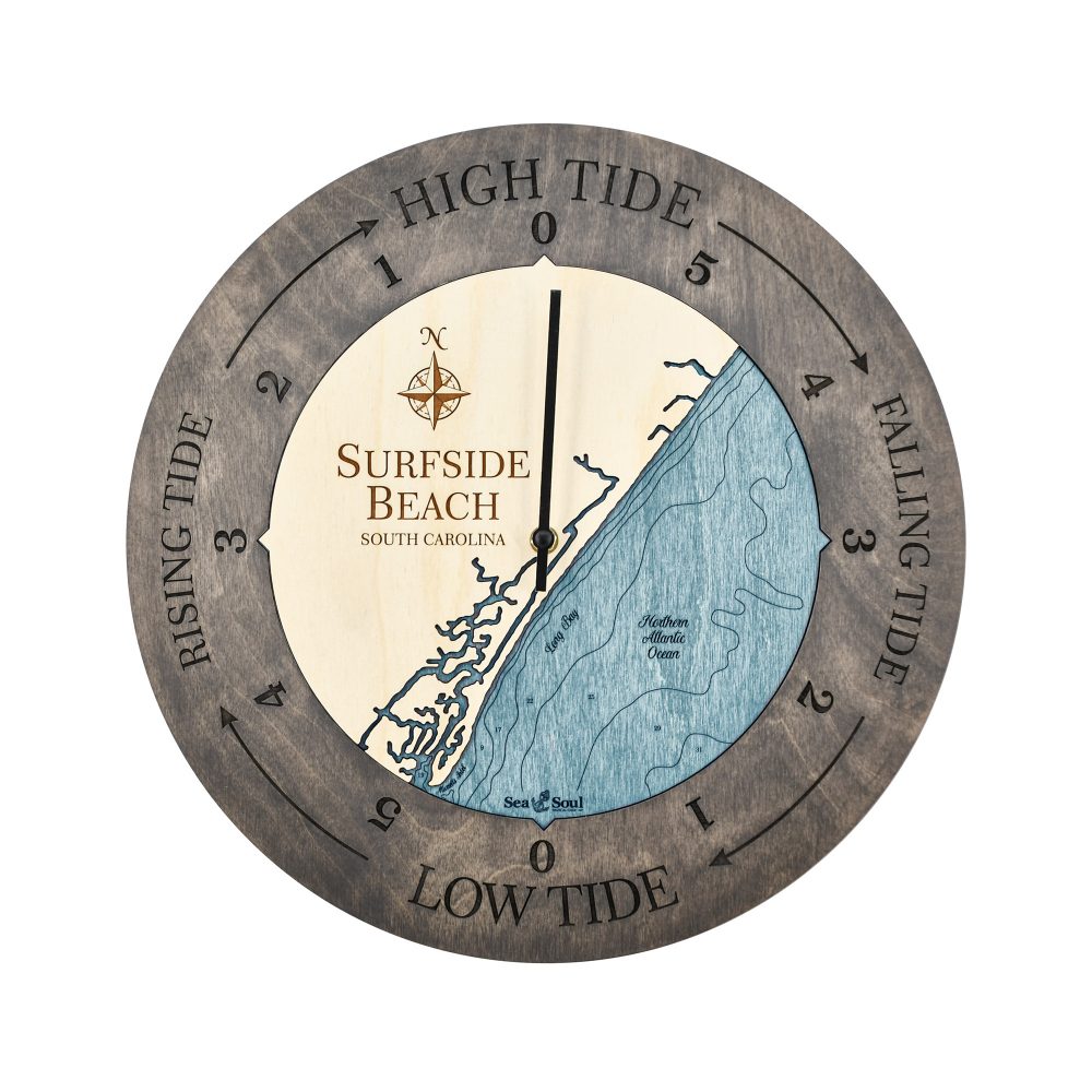 Surfside Beach Tide Clock Driftwood Accent with Blue Green Water
