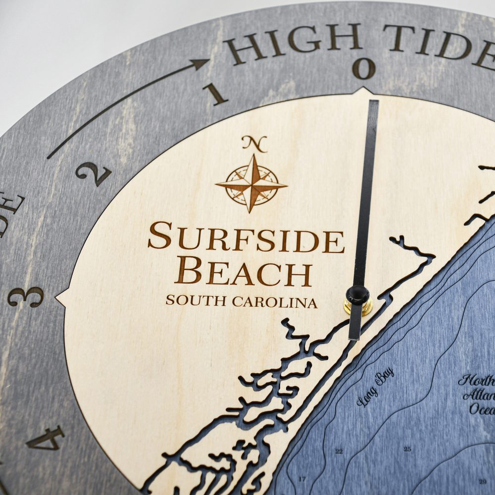 Surfside Beach Tide Clock Driftwood Accent with Deep Blue Water Detail Shot 1