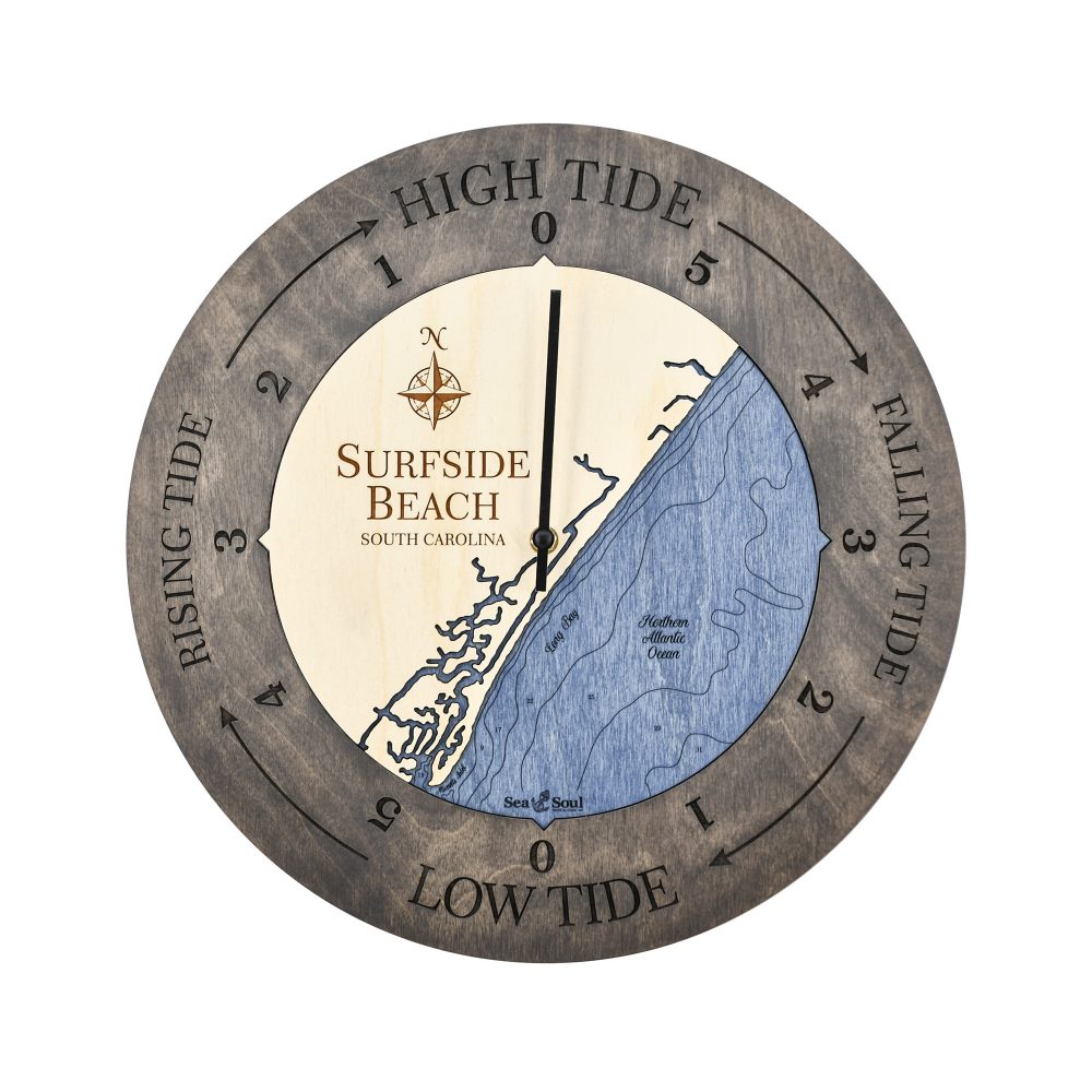 Surfside Beach Tide Clock Driftwood Accent with Deep Blue Water