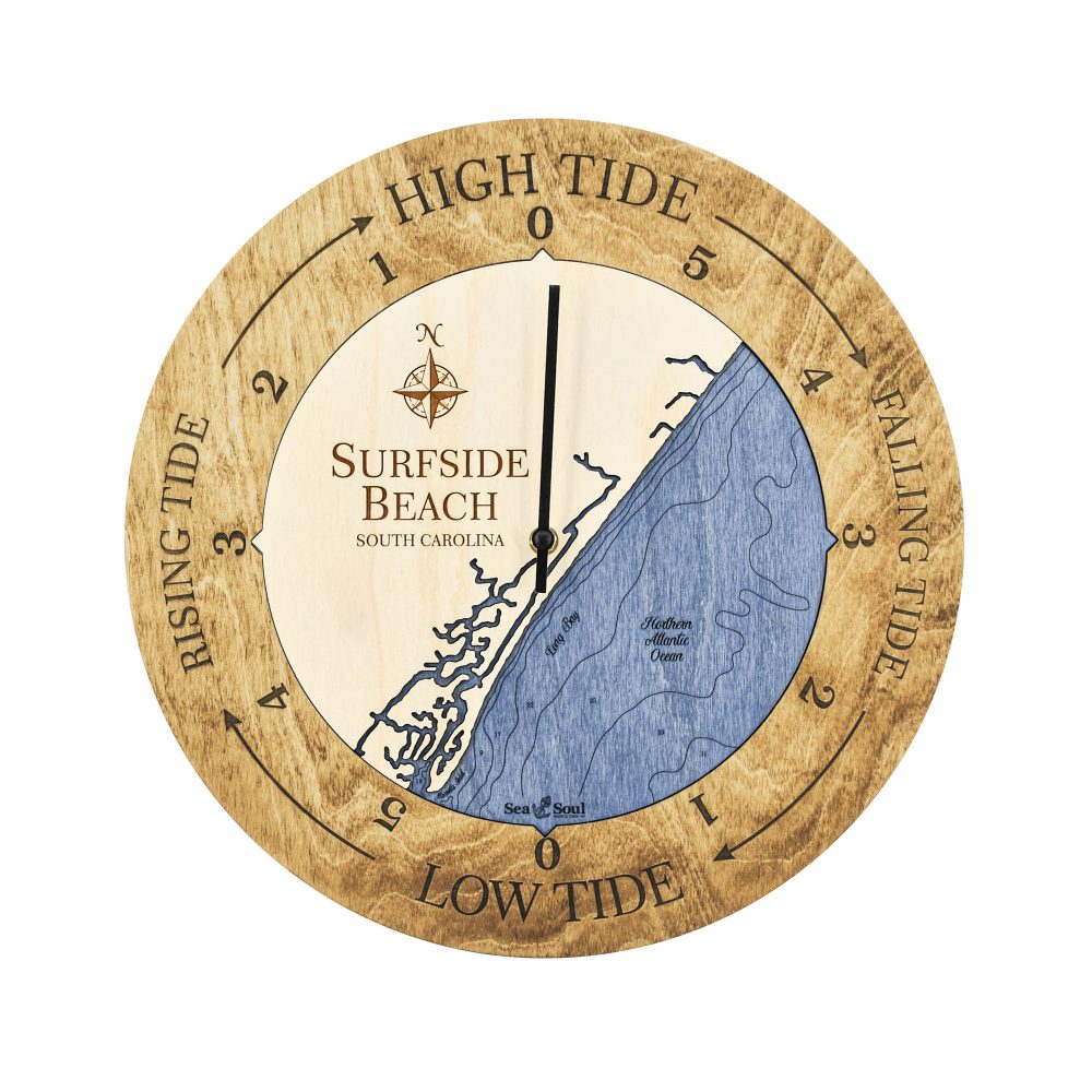 Surfside Beach Tide Clock Honey Accent with Deep Blue Water