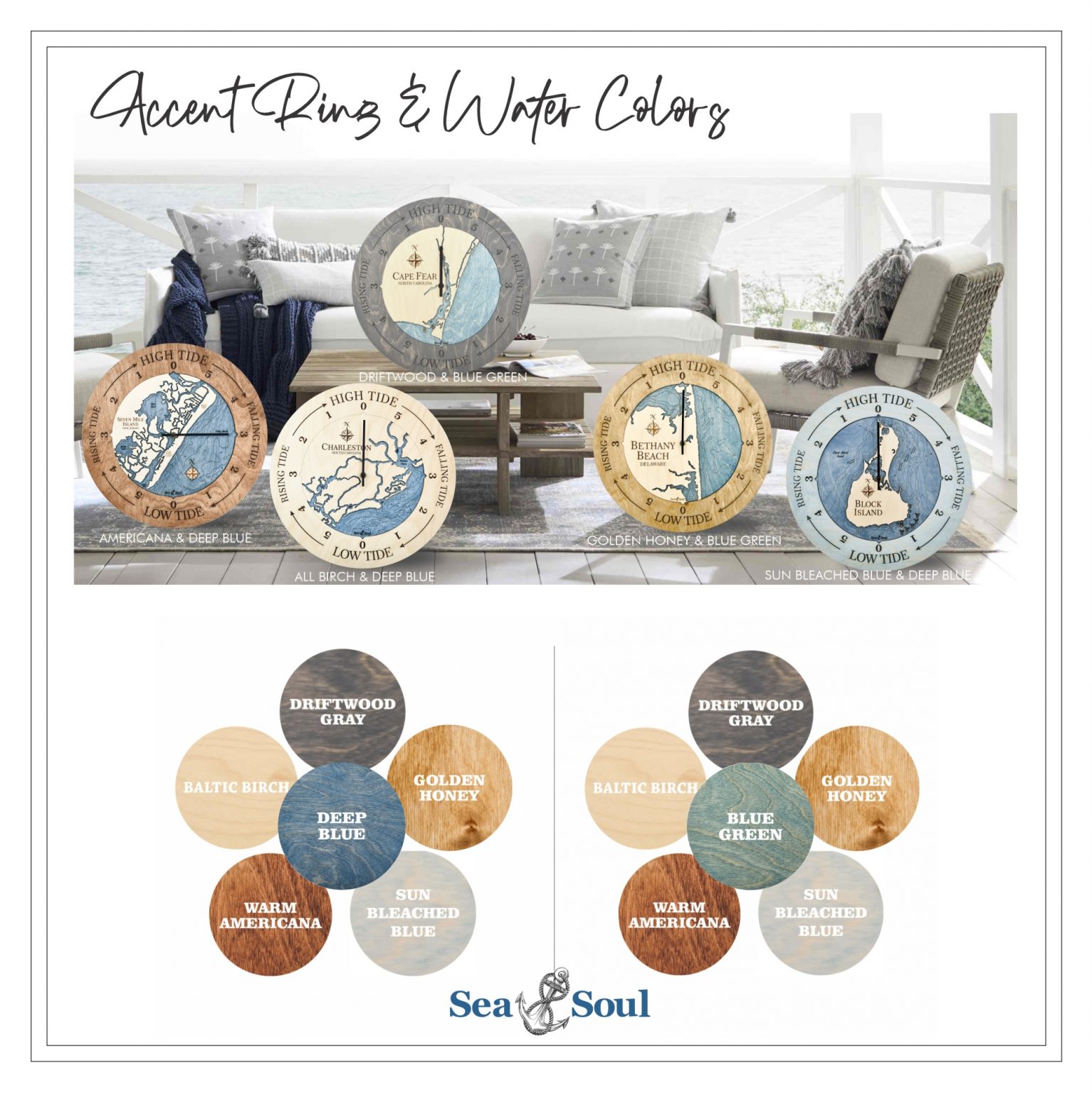 Ponce Inlet 16" Tide Clock Sea and Soul Charts
