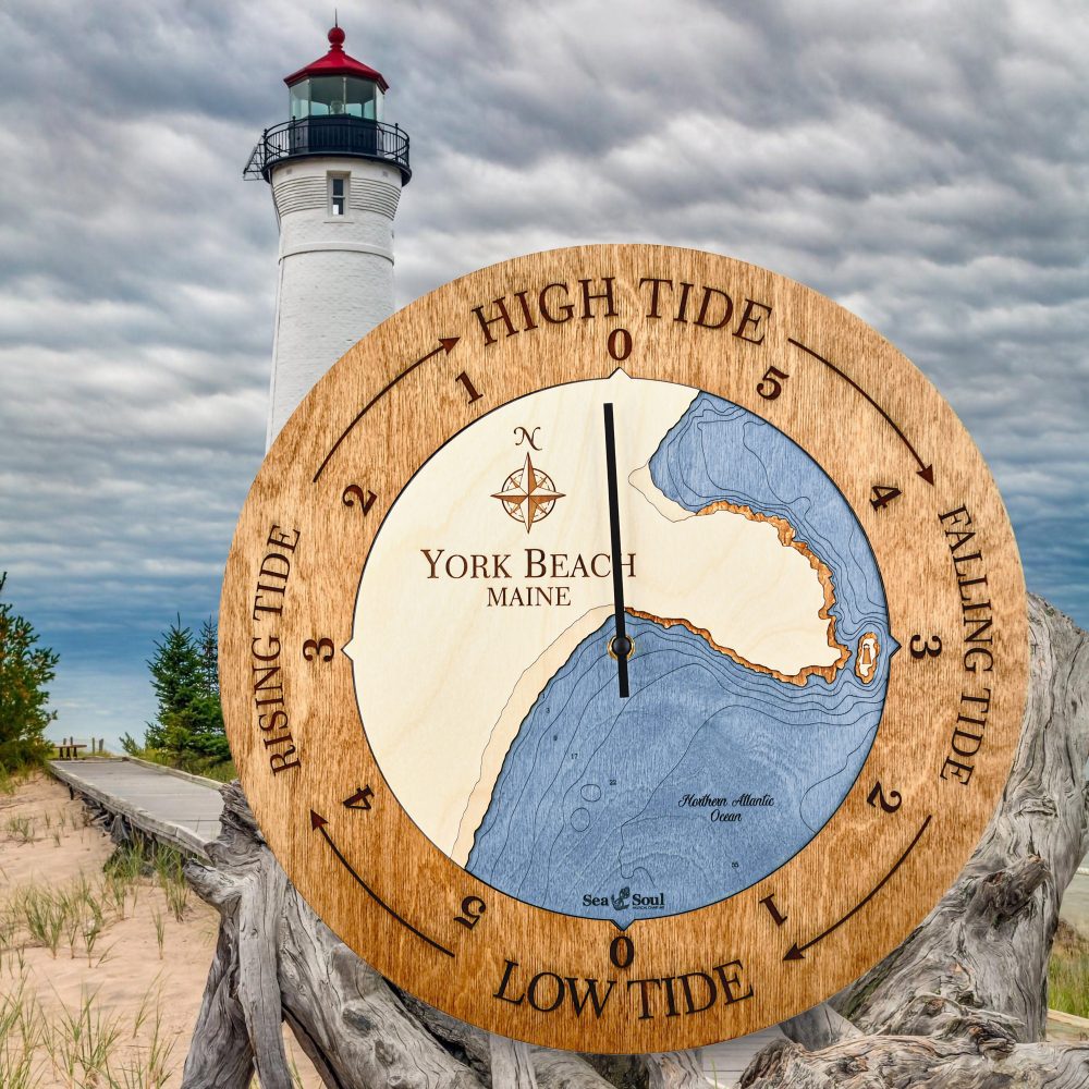 York Beach Tide Clock Americana Accent with Deep Blue Water by Waterfront Lighthouse