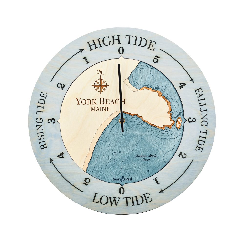 York Beach Tide Clock Bleach Blue Accent with Blue Green Water