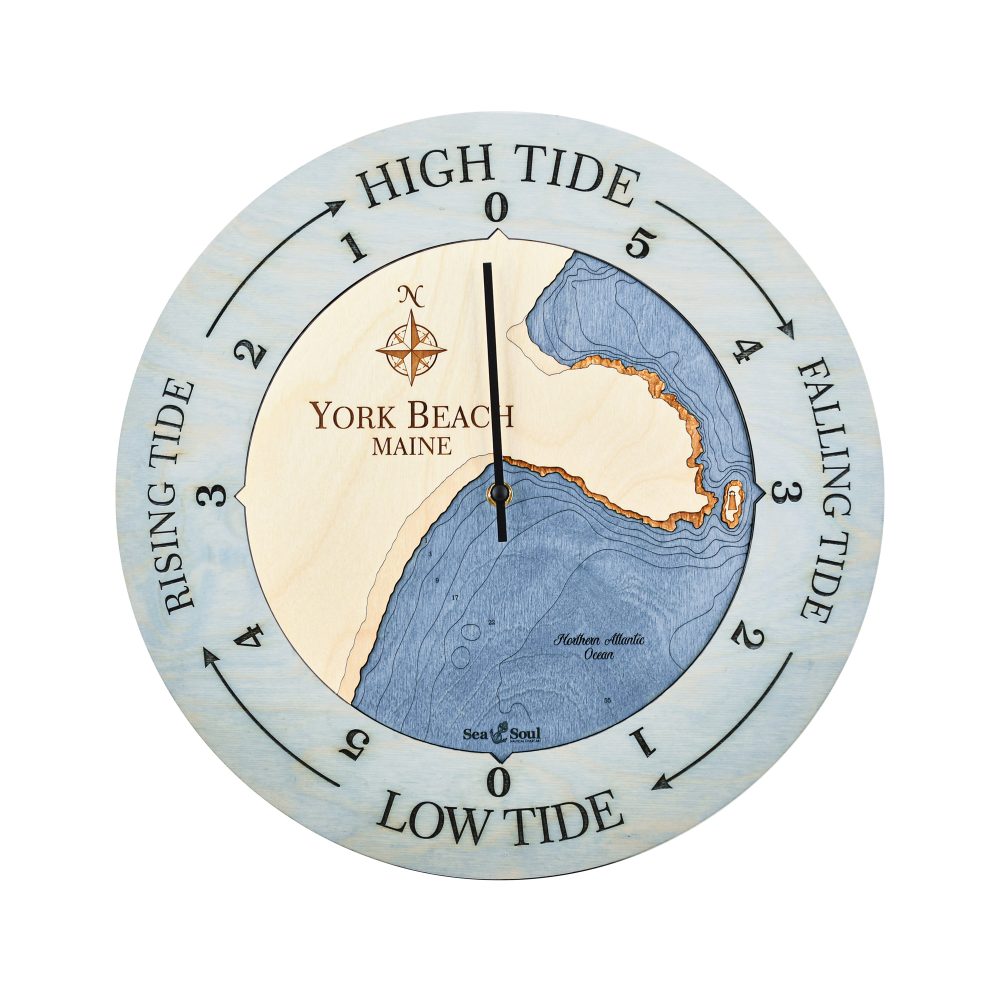 York Beach Tide Clock Bleach Blue Accent with Deep Blue Water
