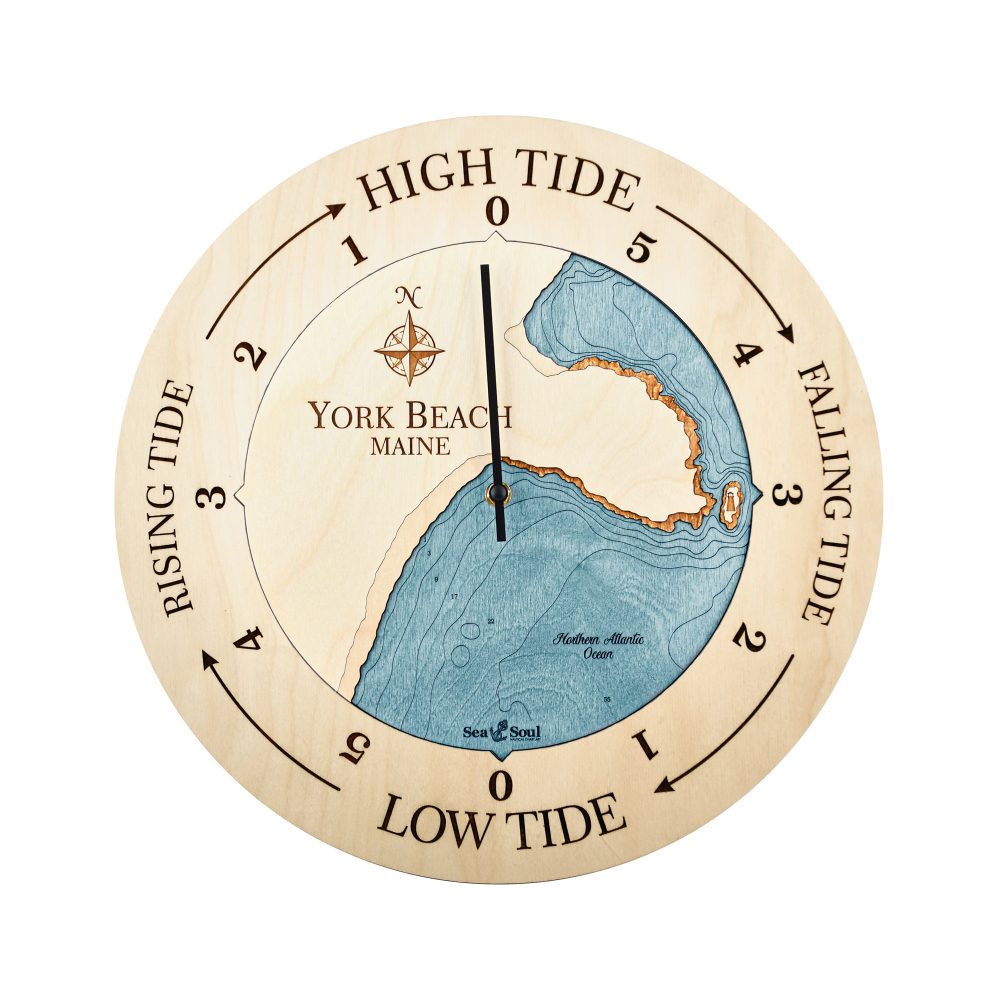 York Beach Tide Clock Birch Accent with Blue Green Water