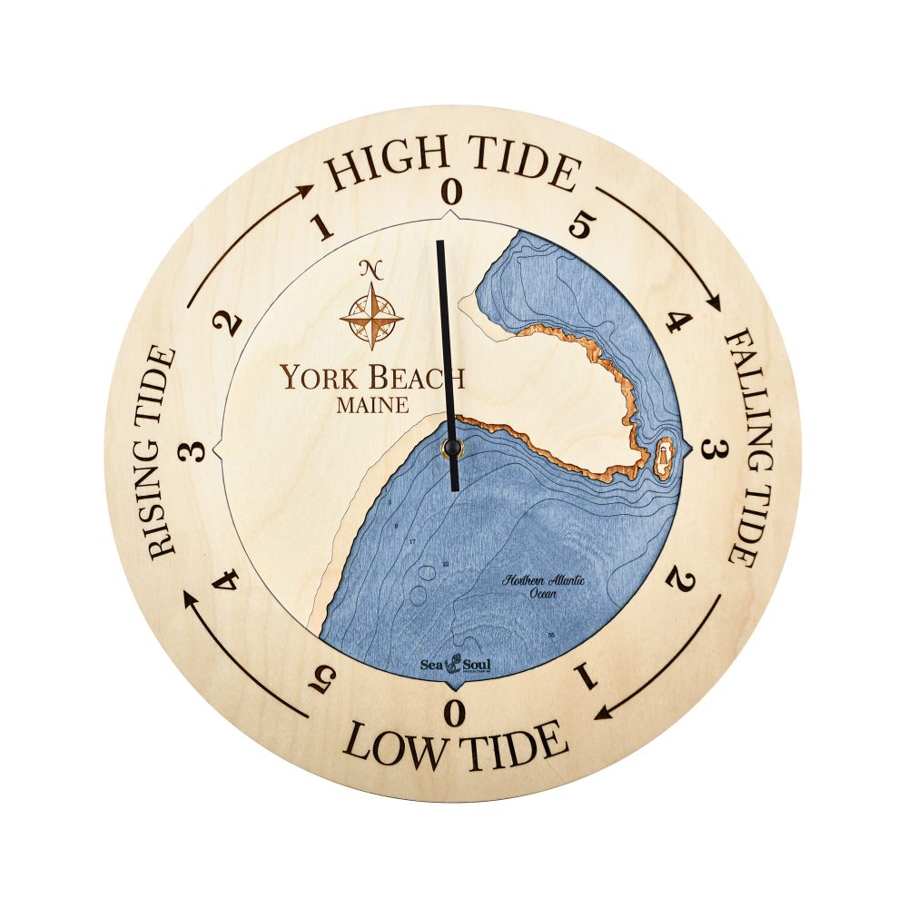 York Beach Tide Clock Birch Accent with Deep Blue Water