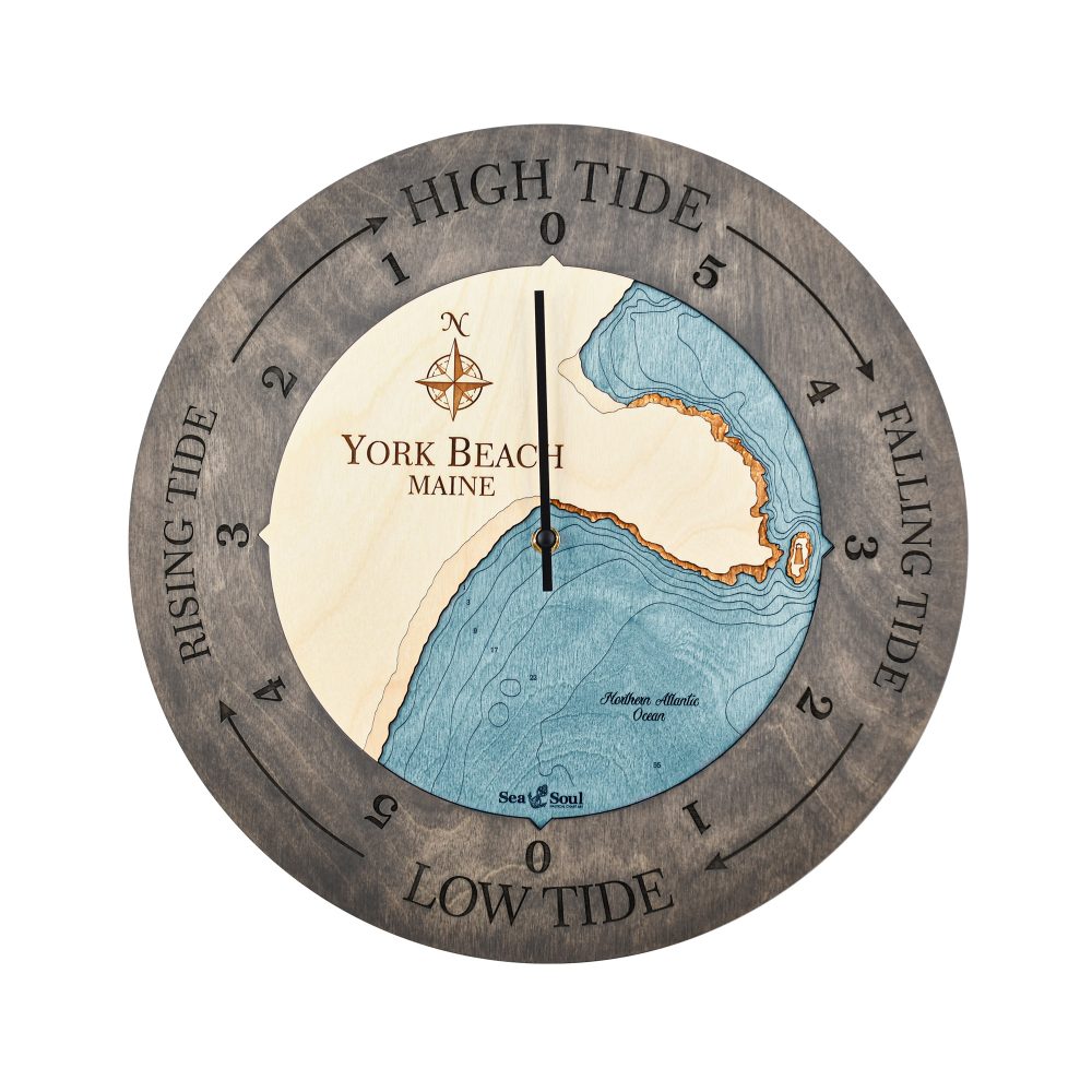York Beach Tide Clock Driftwood Accent with Blue Green Water