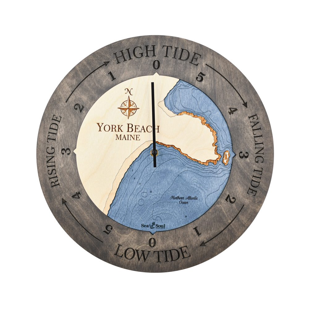 York Beach Tide Clock Driftwood Accent with Deep Blue Water