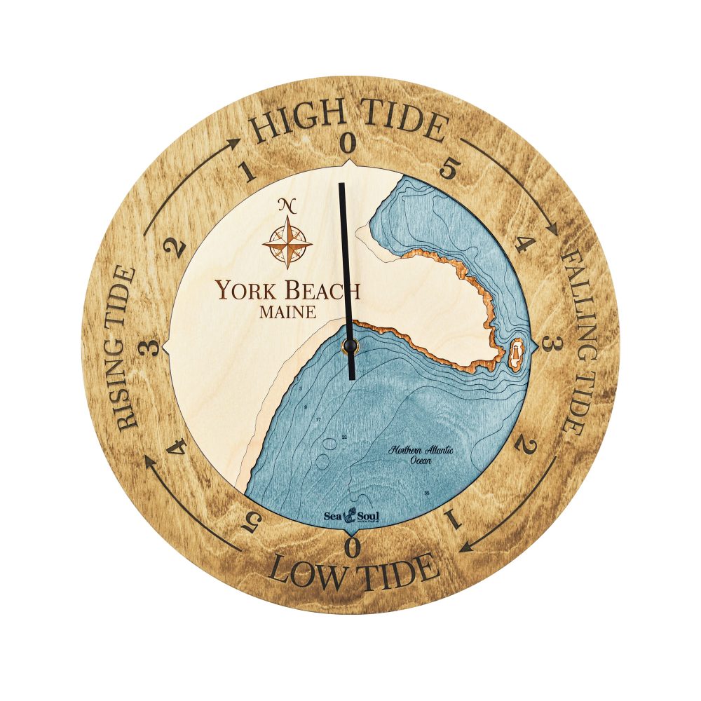 York Beach Tide Clock Honey Accent with Blue Green Water