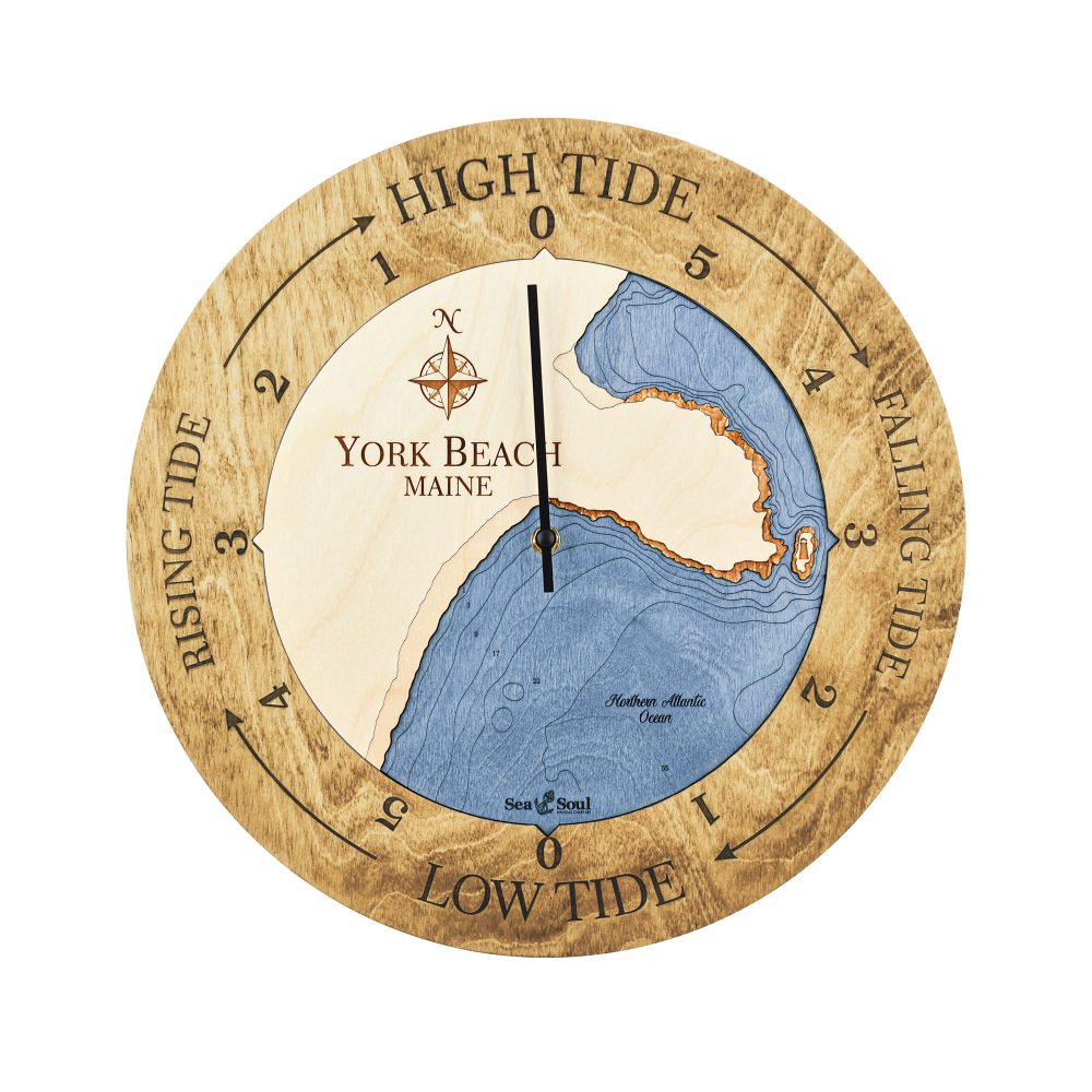 York Beach Tide Clock Honey Accent with Deep Blue Water
