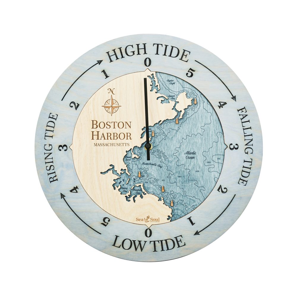 Boston Harbor Tide Clock Bleach Blue Accent with Blue Green Water