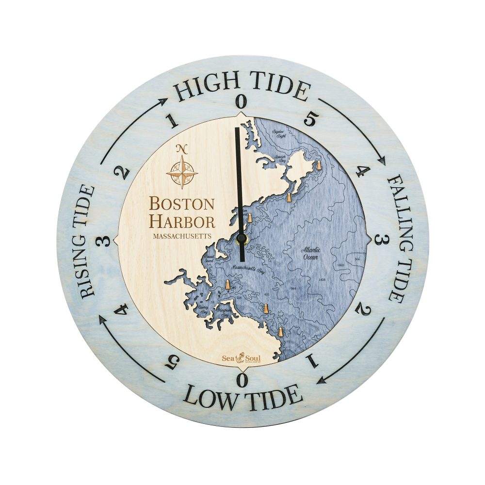 Boston Harbor Tide Clock Bleach Blue Accent with Deep Blue Water
