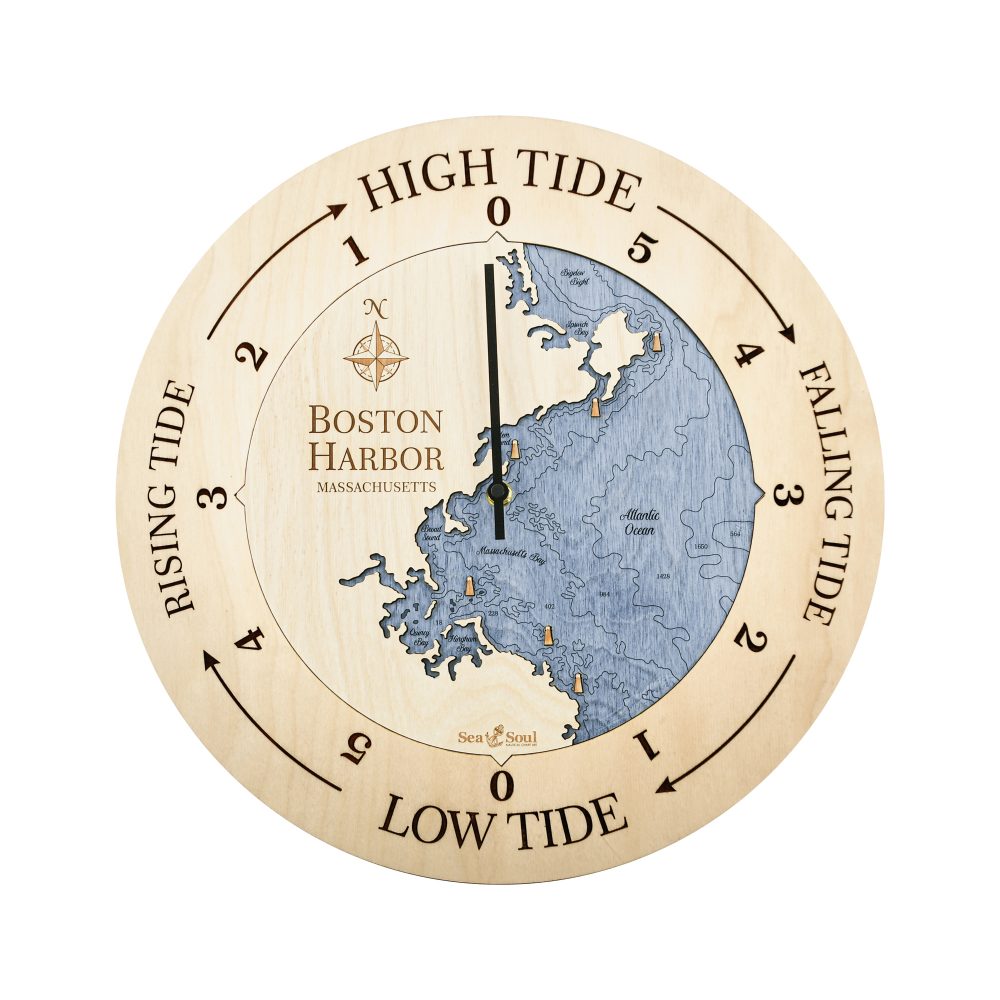 Boston Harbor Tide Clock Birch Accent with Deep Blue Water