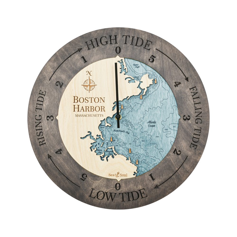Boston Harbor Tide Clock Driftwood Accent with Blue Green Water